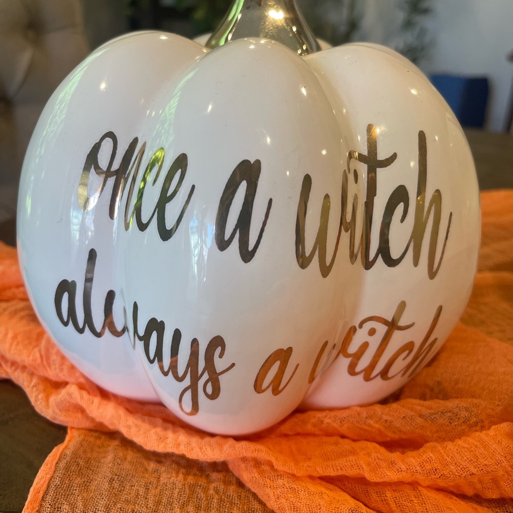 HALLOWEEN White and Gold Ceramic Pumpkin Decor